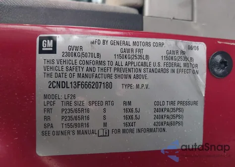 2006 Chevrolet Equinox Ls из США, поврежденный, VIN 2CNDL13F666207180